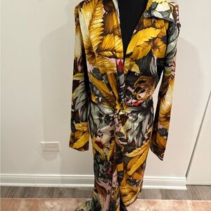 Fashion Nova Yellow and Brown Leaf Maxi Dress